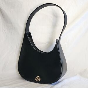 Aupen Black Shoulder Bag with Subtle Gold Emblem